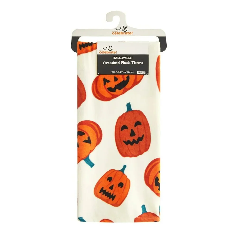 Way To Celebrate Halloween PUMPKIN Plush Throw Blanket 50